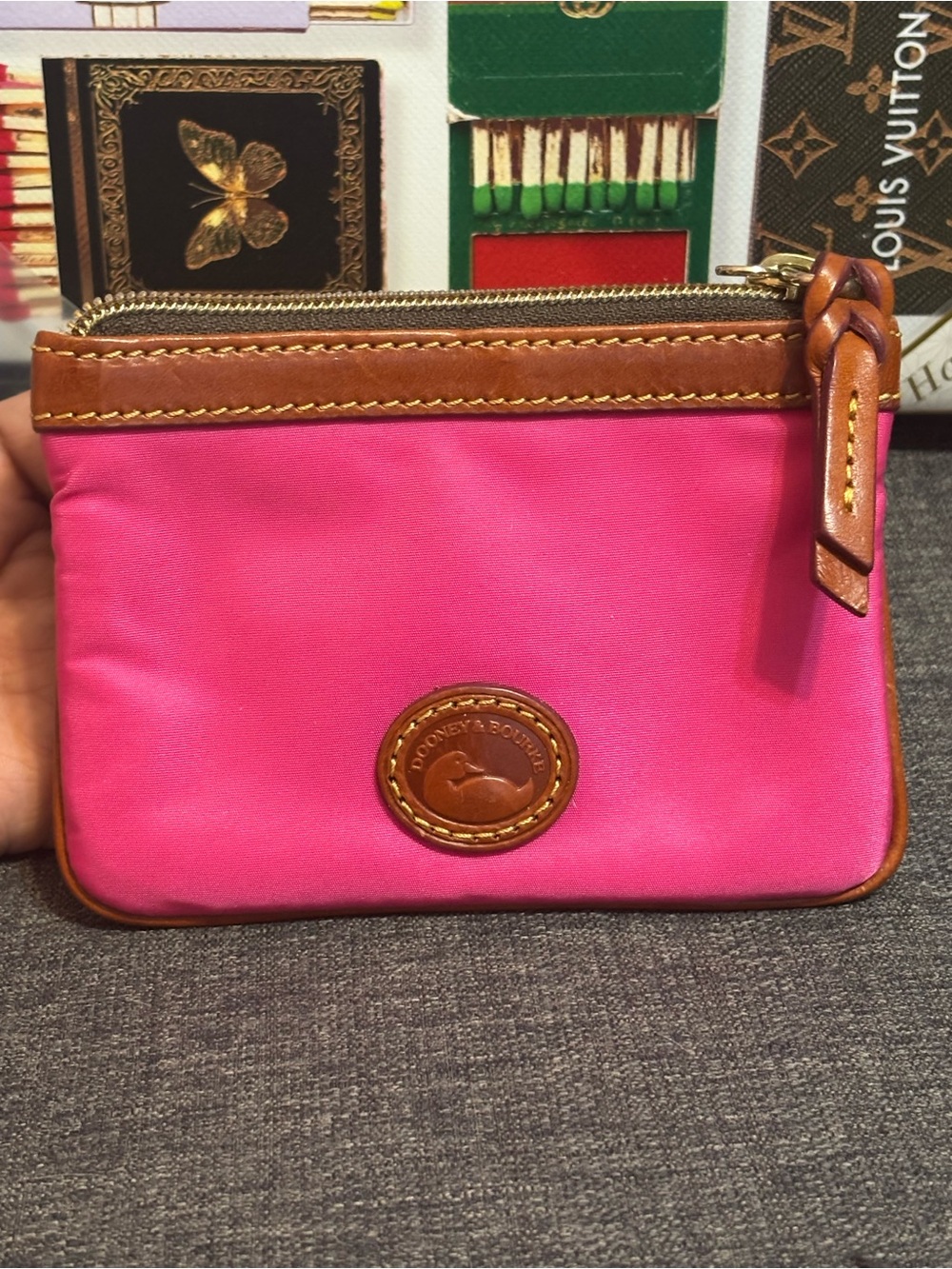 Dooney & Bourke Pink & Leather-Trim Zip Pouch